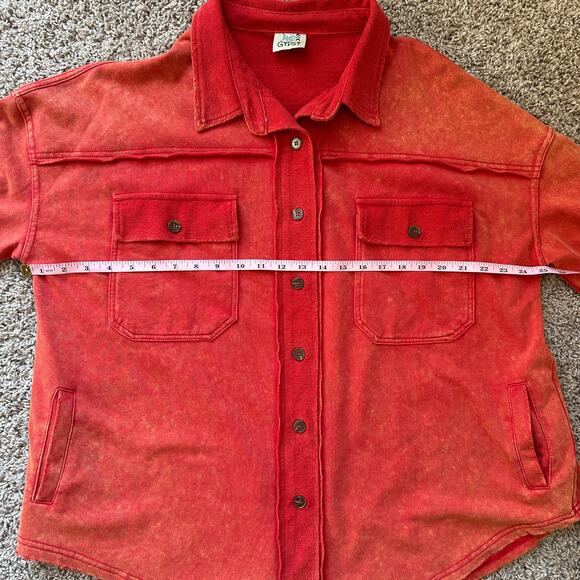 Faded Gypsy Rust Cotton Button Up Sweatshirt Shacket, Oversized, size Medium - Picture 5 of 9